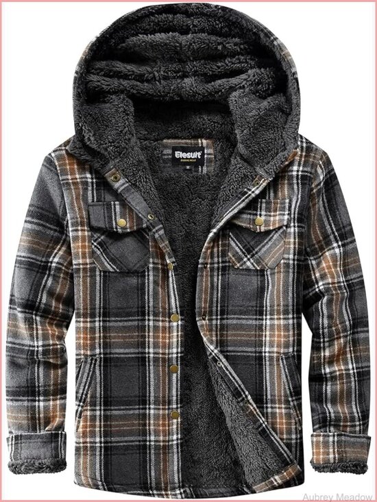 Jackets & Blazers - Plaid Sherpa Lined Fleece Flannel Jacket Button Down Hooded Coat